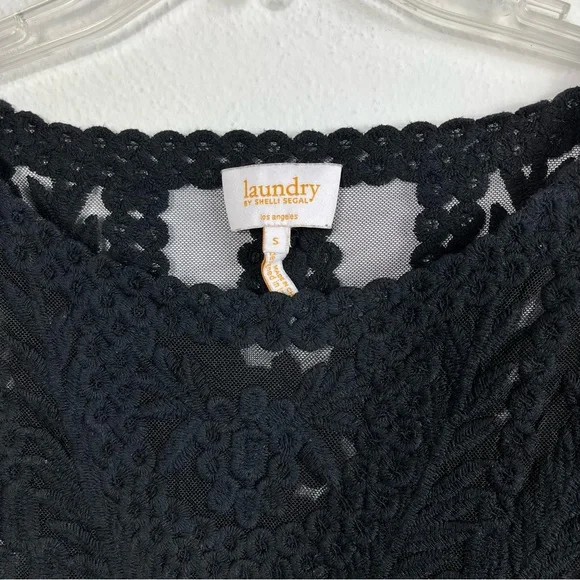 Laundry By Shelli Segal Black Mesh Lace Short Sleeve Top - Picture 5 of 10